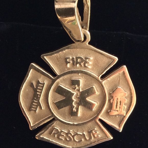 14k Gold Fire Resue with Cadieus symbol Maltese Cross Pendant - Picture 8 of 11